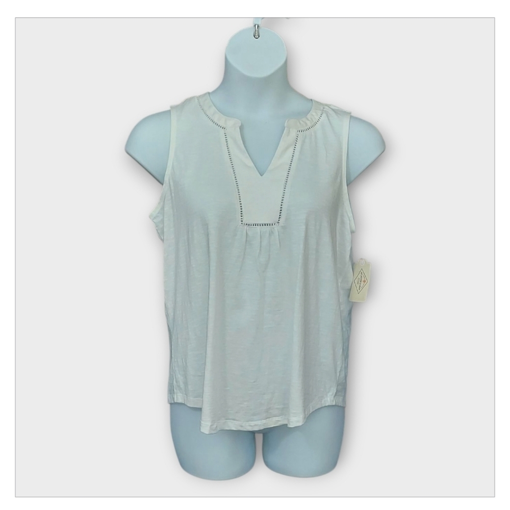 NWT St. John's Bay White Cotton Cutout Sleeveless Smock Top ~sz Large